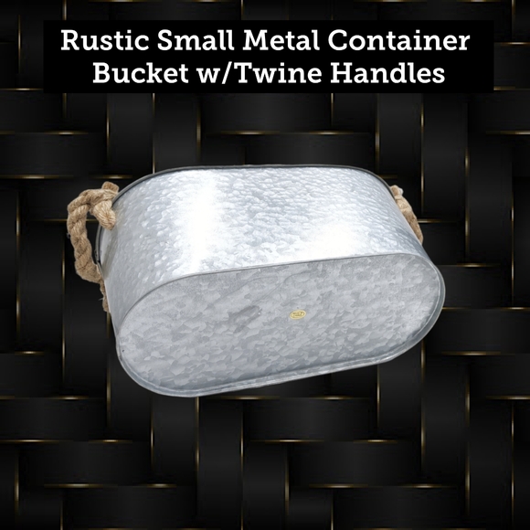 Rustic Design Small Metal Container Bucket w/Twine Handles - Picture 5 of 5
